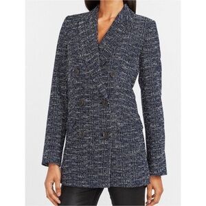 Express Blue Tweed Double Breasted Blazer